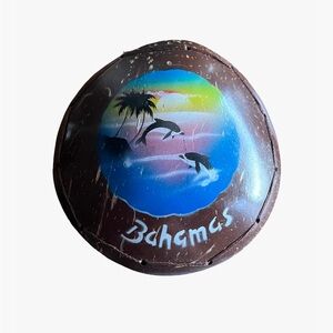 Bahamas Hand-Painted Coconut Shell Coin Purse - Dolphin Sunset Souvenir art boho